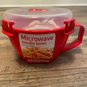 Sistema Microwave Noodle Bowl 31.7 oz Red BPA Free Soup Mug with Lid and Vent